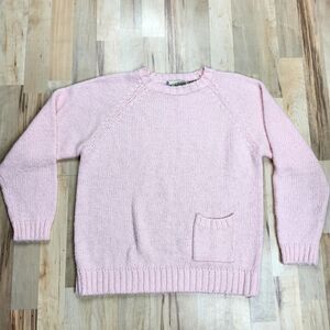 Cozy Pink Knit Sweater with‎ Front Pocket Casual Pullover Ribbed Trim